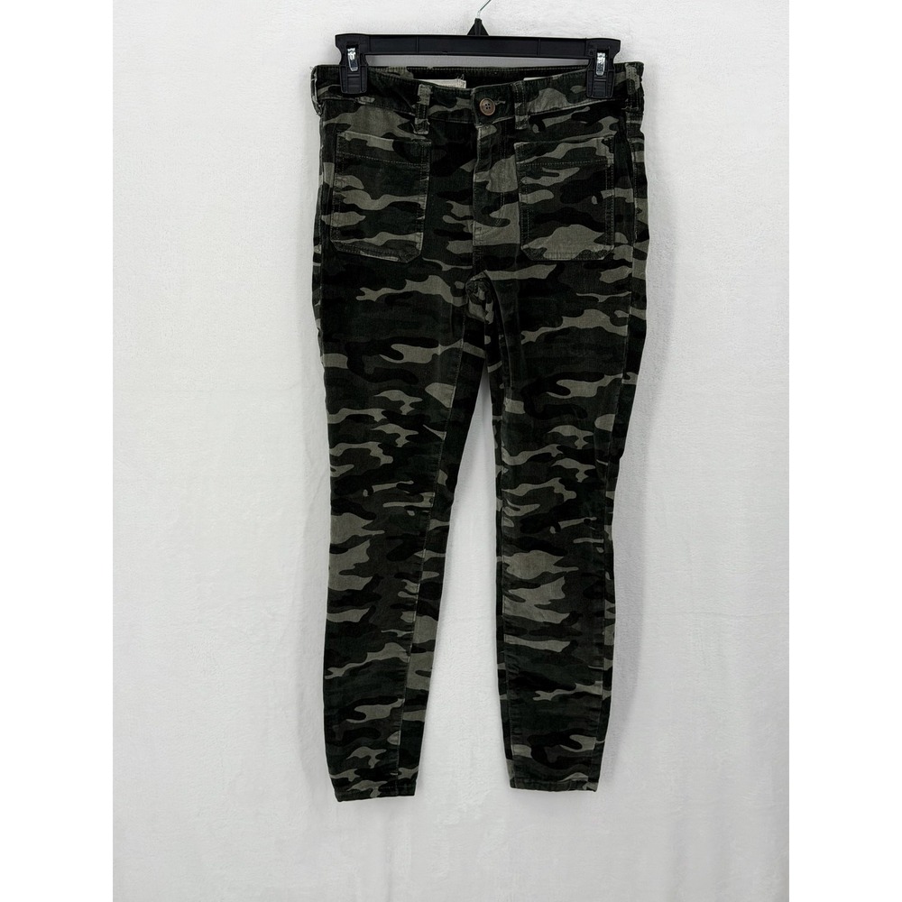 Anthropologie Pilcro Pants Womens 25 Green Camo High Rise Skinny Corduroy Grunge
